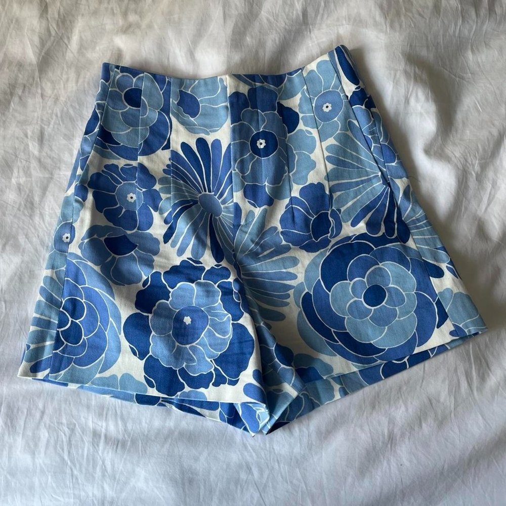 Zara High Waisted Blue Floral Shorts